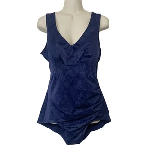 VTG SeaScamp by Camp Womens Size 18 Floral One Piece Swimsuit Side Ruched Navy - Picture 1 of 11
