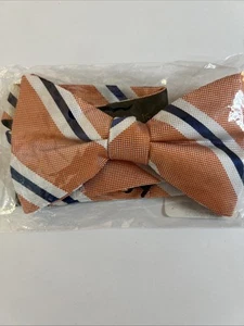 Jos. A. Bank Traveler Orange Navy White Striped Bow Tie 100% Silk - Picture 1 of 9