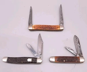 3 Vintage Folding Pocket Knife Lot Camillus Cattaraugus Muskrat Used 2 Blades - Picture 1 of 24