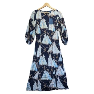 Vestido midi con estampado de vela Gant cuello barco verano Reino Unido talla 6 PVP £175 NUEVO CON ETIQUETAS - Imagen 1 de 14