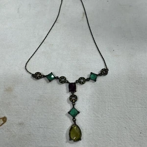 Collar colgante colgante colgante vintage gótico bronce multicolor diamantes de imitación Y  - Imagen 1 de 10