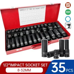 35pcs Drive Deep Impact Sockets Tools Kit 8-32MM Metric 1/2" Garage Workshop Set - Picture 1 of 19