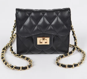 Mini Bolso Billetera Acolchado Negro Cuero Vegano Cartera Oro Bandolera Correa de Cadena - Imagen 1 de 7