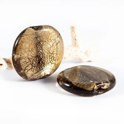 2x Glasperlen Lampwork Silberfolie Riesig 35mm Handarbeit GlitzerInsel 00990e - Bild 1 von 2