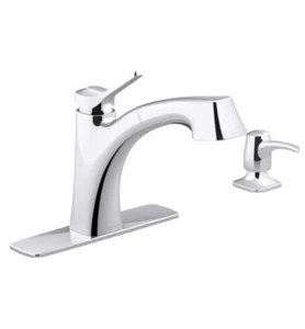 KOHLER Maxton Chrome Pull-Out Handle Kitchen Faucet w/ Soap Dispenser - Picture 1 of 8