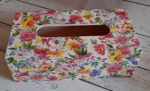 Flowers Rectangular Long Tissue Box Cover Handcrafted wooden decoupaged - Picture 1 of 2