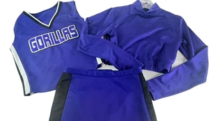 3-teiliges Cheerleader Uniform Outfit Kostüm Erwachsene L Gorillas 38" Top 28 Rock lila - Bild 1 von 13