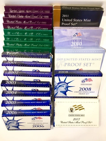 1990- 2011 US Mint Proof Sets (missing 2000&1996) 20 boxes Cover