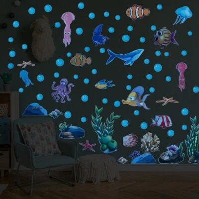 4PCS/Set Glow in the Dark Ocean World Wall Stickers Marine Life Nursery Decor - Image 1 of 4