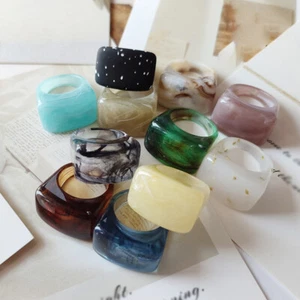 Geometric Acrylic Resin Finger Rings Simple Marble Pattern Ring Party Women - Picture 1 of 22