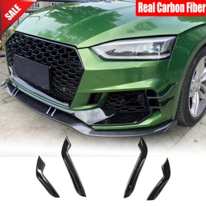 For Audi A5 RS5 B9 2017UP Real Carbon Front Bumper Splitter Canards Fins Spoiler - Picture 1 of 12