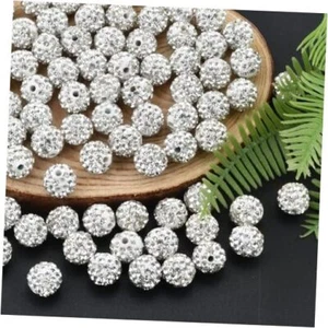 10mm Rhinestone Clay Beads, Polymer Fancy Bling Beads for Baseball 120pcs White - Picture 1 of 7
