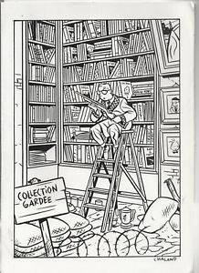 BARGE. Guarded collection. 1993 Bookstore Greeting Card Unpublished Drawing
