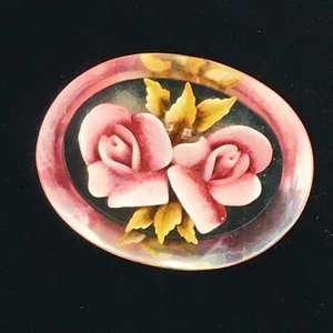 Pink Rose Flower Floral Reversed Carved Lucite Translucent Oval Intaglio Brooch - Picture 1 of 13