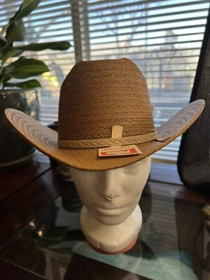 NWT Vintage USA “SHAPE-EZE” Cowboy Western Men’s Straw Dark Tan Hat Size 6 3/4 - Image 1 of 4