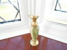 onyx green & gold coloured metal vase 6.5 in high 5.5 inches round GC