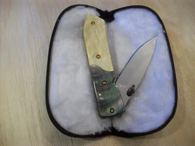 CUSTOM THAILAND KNIFE / HAND FINISHED BLACK / GOLD MOTHER OF PEARL / NOS 2019 - Image 1 of 4