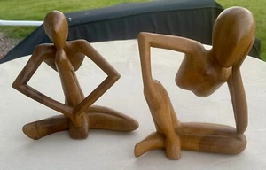 Abstrakte Yoga/Indonesische Skulptur aus Holz und denkende Person Kunst aus Holz 8 Zoll hoch - Bild 1 von 15