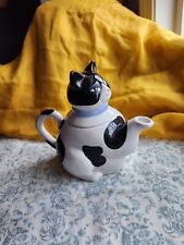 Vintage Ceramic Cat Teapot, Black and White Tuxedo Cat, Eclectic Novelty Decor 