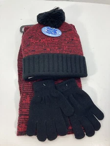 Polar Wear Boys Knit Hat, Scarf And Gloves Set Red Black Free Ship New NWT - Picture 1 of 12