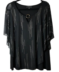 Corvia Top Women’s 1X BLK Sleeveless Metallic Flowy Cape Keyhole Party Blouse - Picture 1 of 13