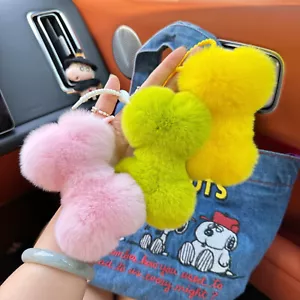 Cute Real Rabbit Fur Bone Keychain Pompom Fur Ball Bag Car Phone Pendant Gift - Picture 1 of 18