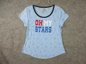 Oh My Stars Top Women's Medium Blue Youth XL 15-17 Burnt out Patriotic Tee Shirt - Picture 1 of 10