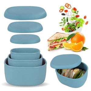 Silicone Food Storage Lunch Bento Box Set of 3 Reusable Nesting Containers wi... - Picture 1 of 6