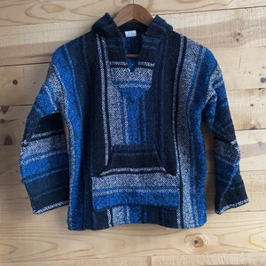 Boys Size Small? Baja Hoodie Delmex Blue Black Hippie Pullover - Picture 1 of 4