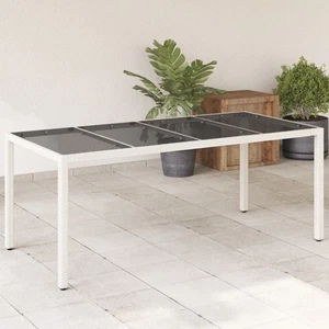 White PE Rattan Garden Table 190x90x75 cm with Tempered Glass Top, Durable - Picture 1 of 5