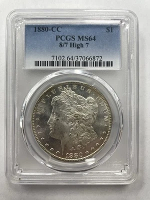1880-CC 8/7 High 7 PCGS Morgan Silver Dollar MS64 - Image 1 of 4
