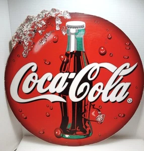 1990er 19" rundes Coca Cola gewelltes Plastik Werbeschild toller gebrauchter Zustand Rarität - Bild 1 von 10