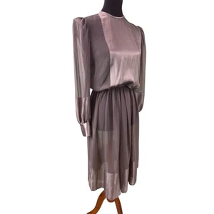 Vintage Long Sleeve Sheer Midi Dress Size 10 Petite Rosy Brown - Picture 1 of 10