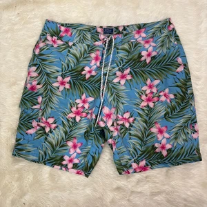 J. Crew Mens Pink & Blue Hawaiian Floral Print Swim Trunks Size M - Picture 1 of 7