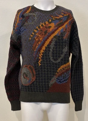 Vintage Nautica Handknit Patchwork Sweater Mens M Abstract 90's Wool Blend Rare - Image 1 of 4