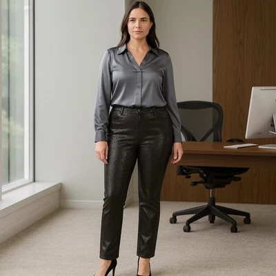 Chico’s Faux Leather Reptile Pants Sz 2.5 (14) Espresso Stretch Slimming Legging - Image 1 of 4