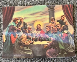 MCM Lenticular 3D Jesus Last Supper Apostles Kitsch Religious Print 4.25x5.75 - Picture 1 of 4
