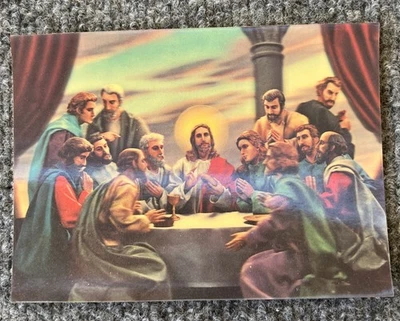 MCM Lenticular 3D Jesus Last Supper Apostles Kitsch Religious Print 4.25x5.75 - Image 1 of 4
