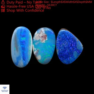 3 Pcs Lab-Created Mix Doublet Opal 18.00 Cts Cabochon 9X15X5 mm TO 8X17X4 mm - Image 1 of 4