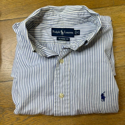 Camisa de vestir Ralph Lauren calce clásico con botones para hombre 16 32/33 | azul y blanco Foto 1 de 4