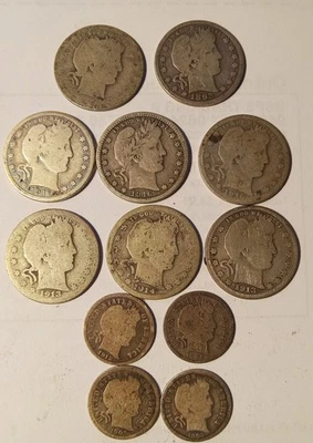 8 BARBER QUARTER 4 DIME LOT. 3 1916 D/D 1892 1893 1913 1914 1913 D ETC AG TO VF+ - Image 1 of 2