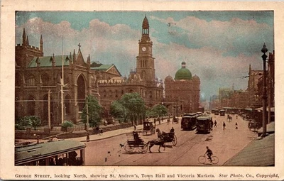 AUSTRALIA 1910'S PICTURED BRISBANE GEORGE ST POSTCARD ADDR USA POSTMARK BRISBANE - Image 1 of 2