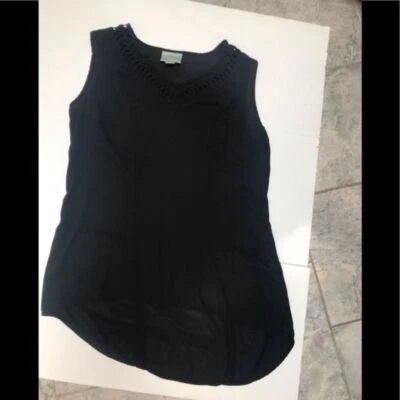 MAEVE ANTHROPOLOGIE Black Sleeveless Tank Openwork Blouse size Medium - Image 1 of 4