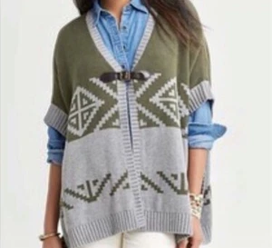 Poncho Banana Republic Heritage Intarsia Gris Brezo Boho Tejido Tribal XS - Imagen 1 de 13
