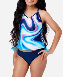 JUSTICE Girls Swimsuit Tankini Bikini Ruffle Swim 5 6 7 8 12 14 16 18 XL Blue - Picture 1 of 4