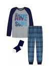 Max & Olivia Big Boys 3 Piece, Pajama and Socks Set Size Small (6/7) Blue/Grey 