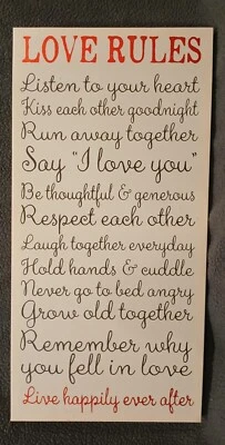 LOVE RULES 灵感帆布悬挂标志 22' x 14 — 第 1/2 张图片