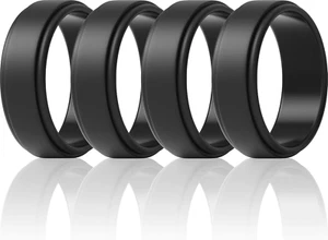 Silicone Wedding Rings for Men - Step Edge Sleek Design - 4 Rubber Engagement... - Picture 1 of 1