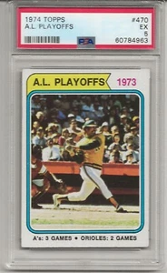 1974 TOPPS #470 A.L PLAYOFFS, PSA 5 EX, REGGIE JACKSON, HOF, A'S, FRESHLY GRADED - Picture 1 of 1