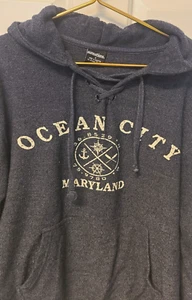 Ocean City Maryland Mens Pullover Hoodie Size S Blue Pocket Sweatshirt Beach - Picture 1 of 8